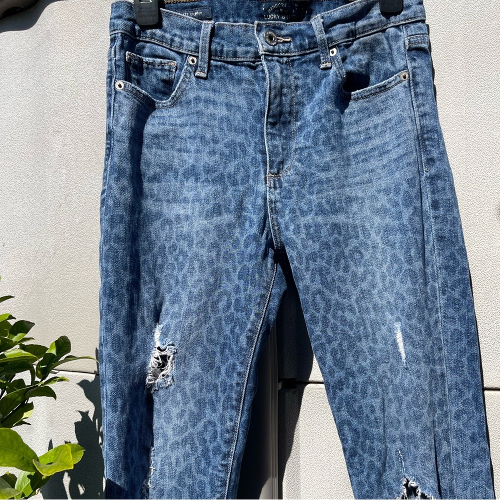 Lucky Brand Bridgette Skinny Jean Leopard Print Distressed Women’s Sz 8/29